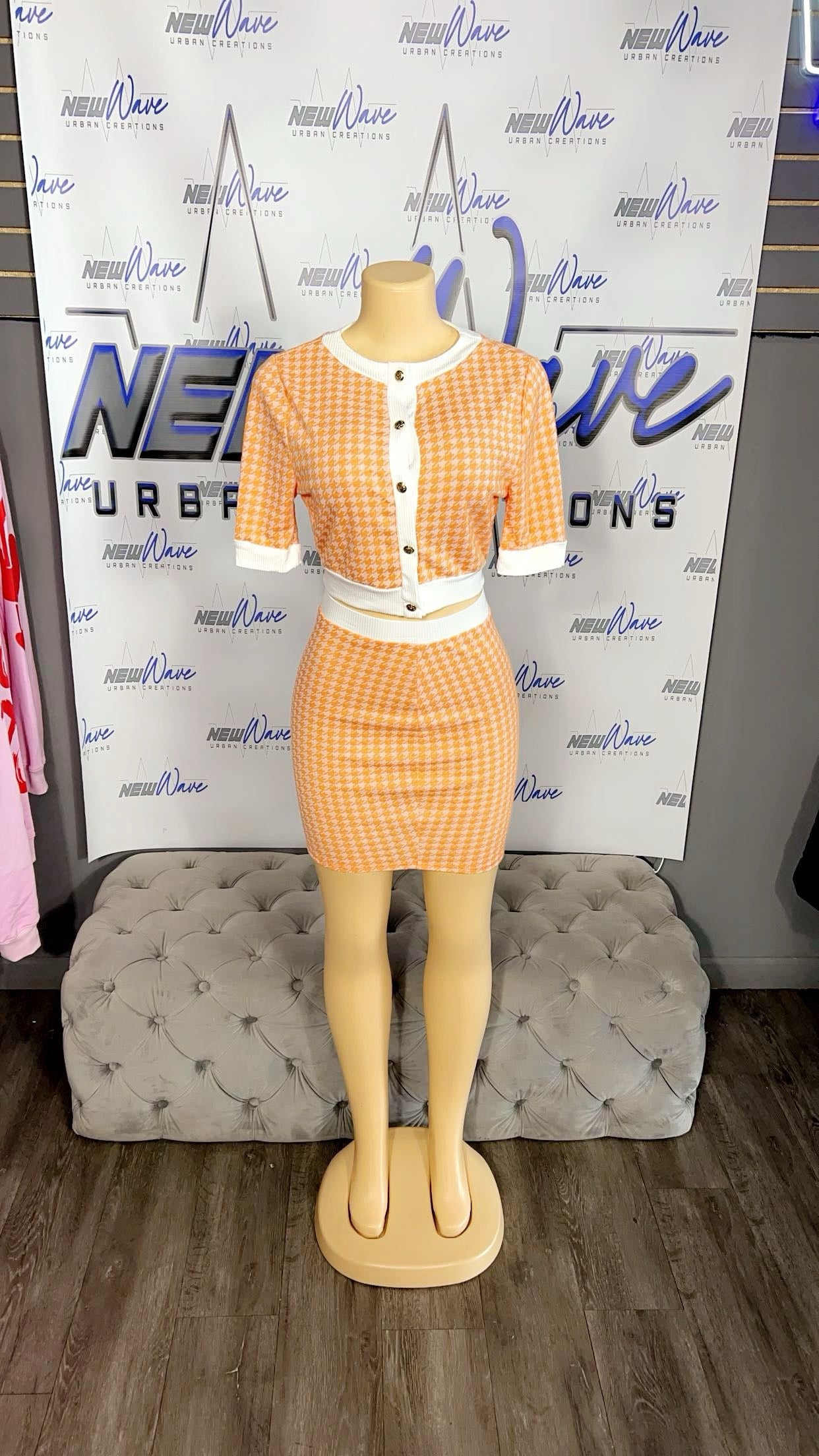 2 PC HOUNDSTOOTH SKIRT SET