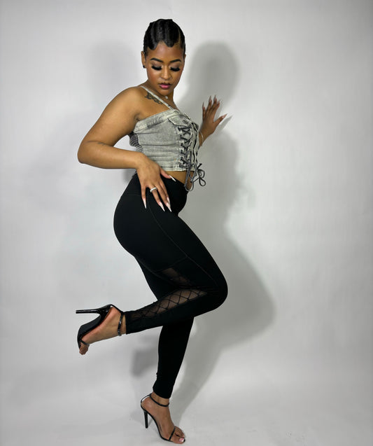 LACED DENIM TANK TOP