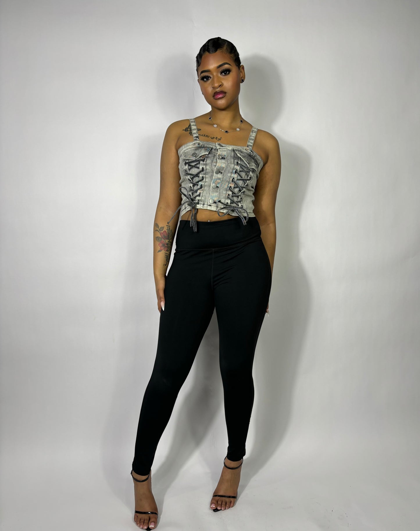 LACED DENIM TANK TOP